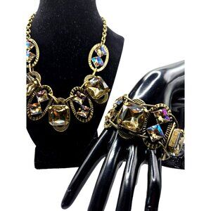 Traci Lynn Statement Necklace & Bracelet – Gold-Tone with Champagne Crystals